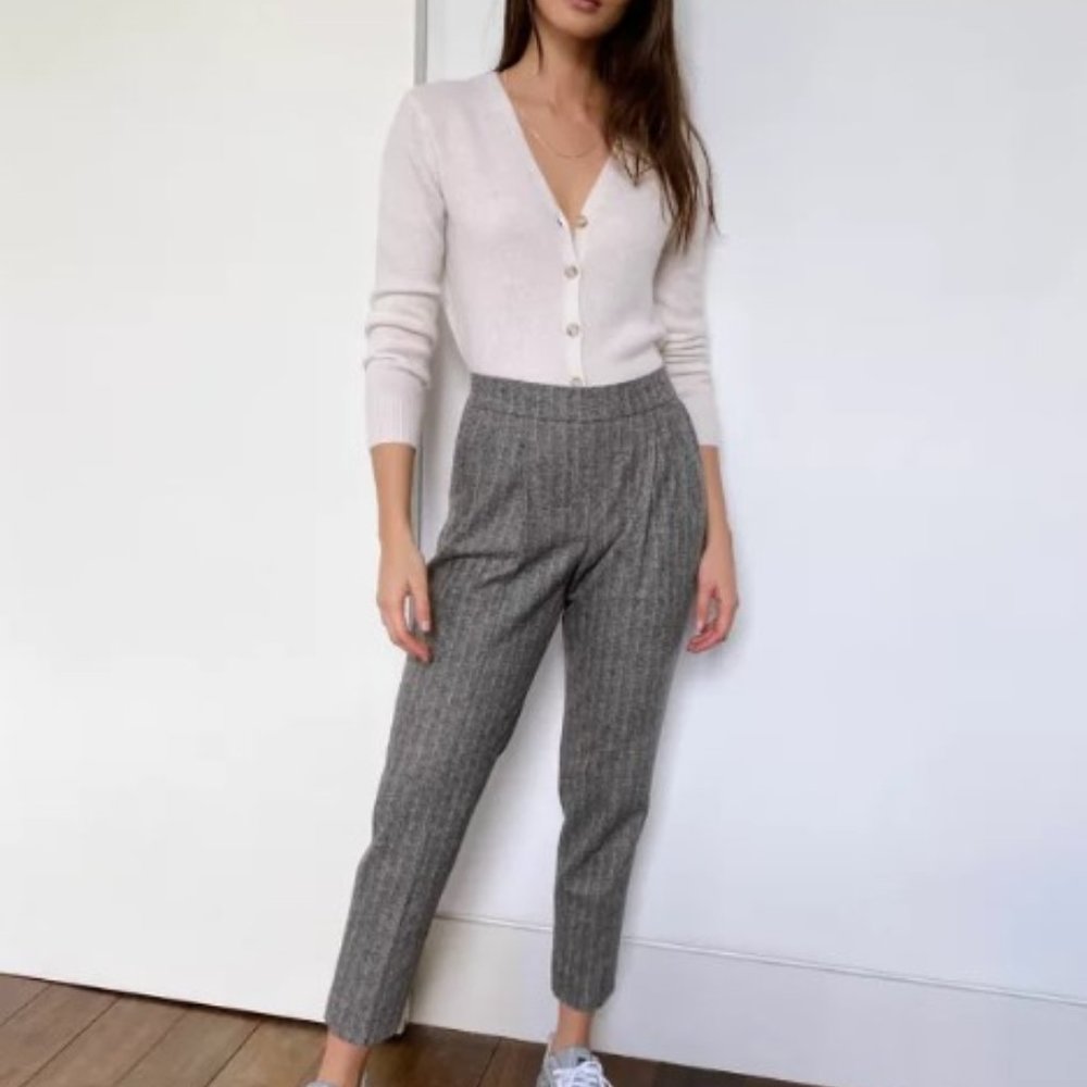 Aritzia Babaton Cohen Cropped, Wool-Cashmere Blend Pleated Dress Pant - Grey